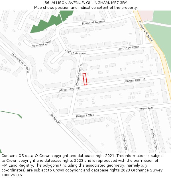 56, ALLISON AVENUE, GILLINGHAM, ME7 3BY: Location map and indicative extent of plot