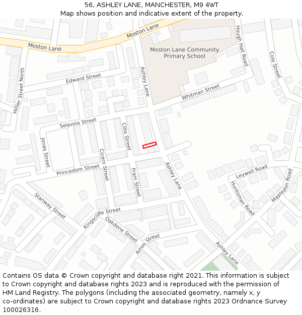 56, ASHLEY LANE, MANCHESTER, M9 4WT: Location map and indicative extent of plot