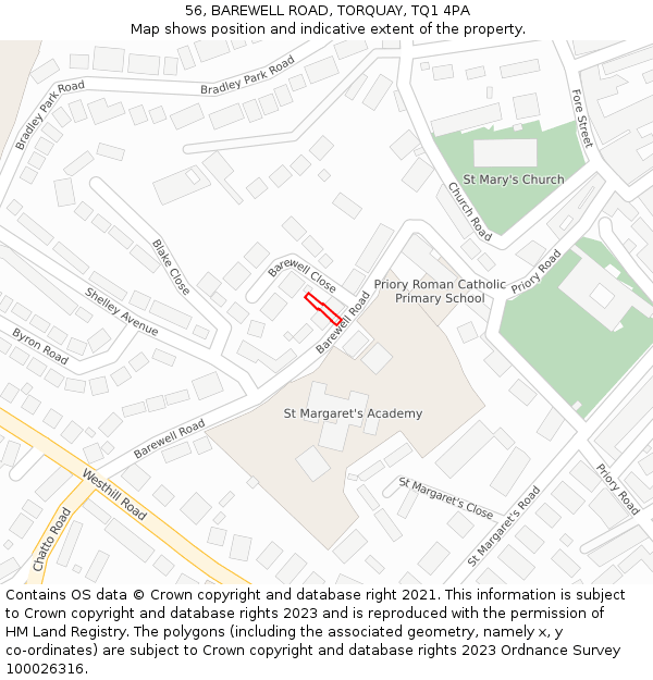 56, BAREWELL ROAD, TORQUAY, TQ1 4PA: Location map and indicative extent of plot