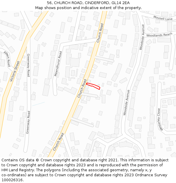 56, CHURCH ROAD, CINDERFORD, GL14 2EA: Location map and indicative extent of plot