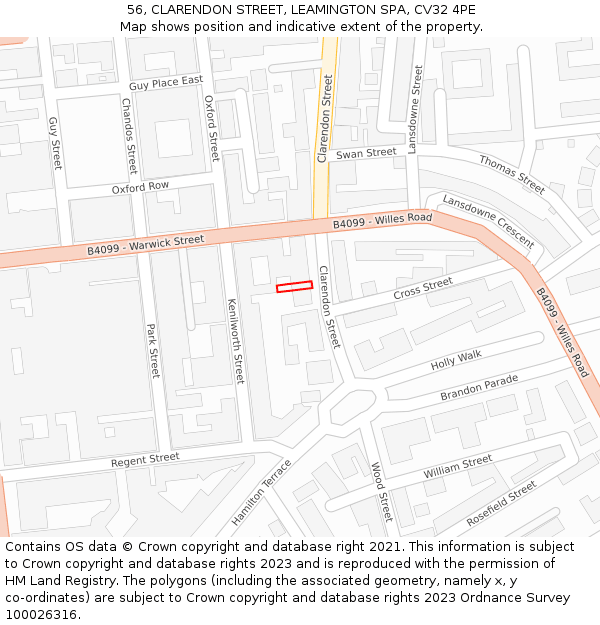 56, CLARENDON STREET, LEAMINGTON SPA, CV32 4PE: Location map and indicative extent of plot