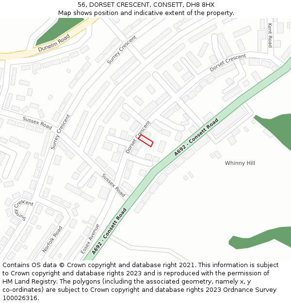 56, DORSET CRESCENT, CONSETT, DH8 8HX: Location map and indicative extent of plot