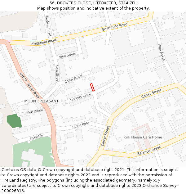 56, DROVERS CLOSE, UTTOXETER, ST14 7FH: Location map and indicative extent of plot