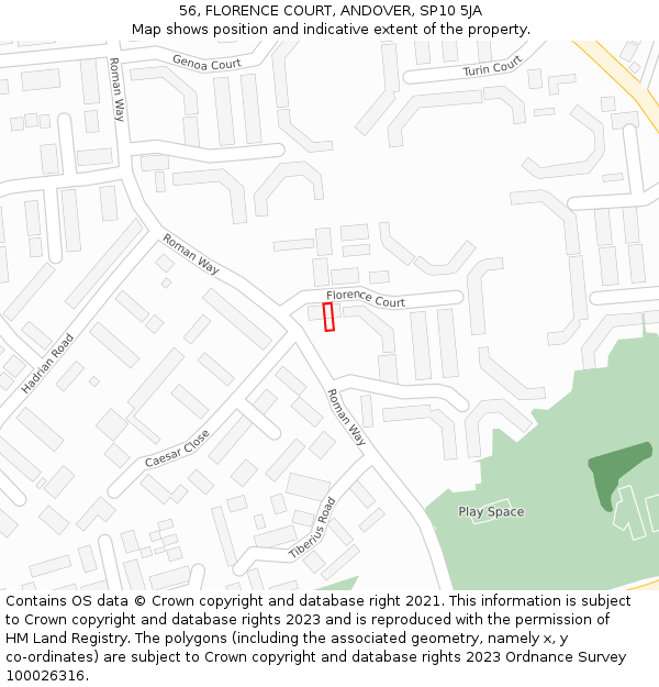 56, FLORENCE COURT, ANDOVER, SP10 5JA: Location map and indicative extent of plot