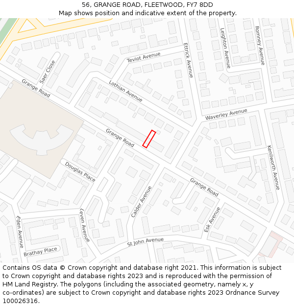 56, GRANGE ROAD, FLEETWOOD, FY7 8DD: Location map and indicative extent of plot