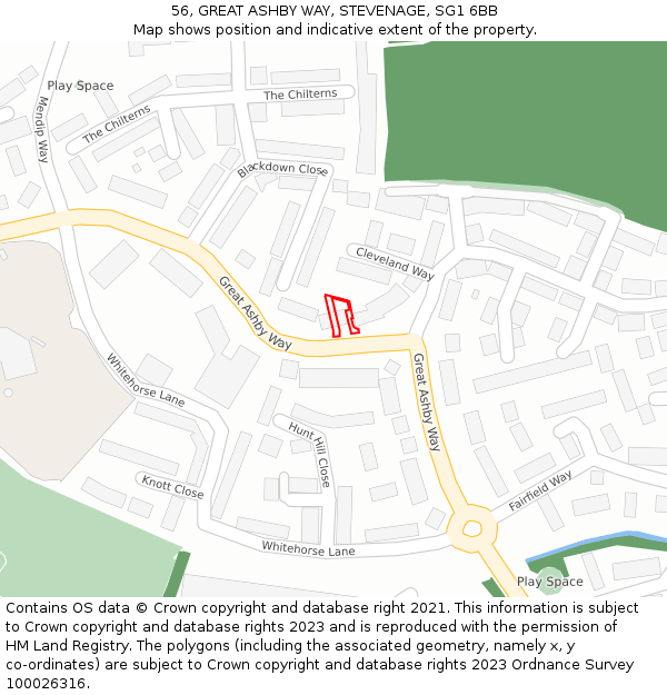 56, GREAT ASHBY WAY, STEVENAGE, SG1 6BB: Location map and indicative extent of plot