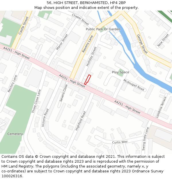 56, HIGH STREET, BERKHAMSTED, HP4 2BP: Location map and indicative extent of plot
