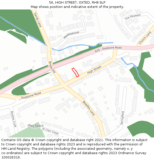 56, HIGH STREET, OXTED, RH8 9LP: Location map and indicative extent of plot
