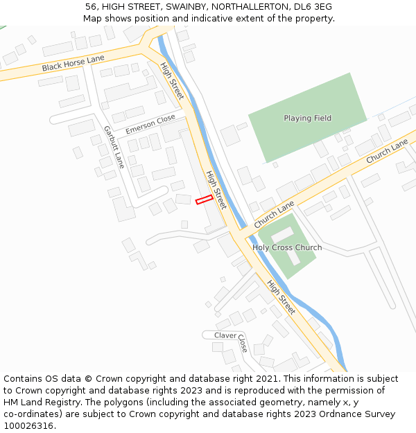 56, HIGH STREET, SWAINBY, NORTHALLERTON, DL6 3EG: Location map and indicative extent of plot