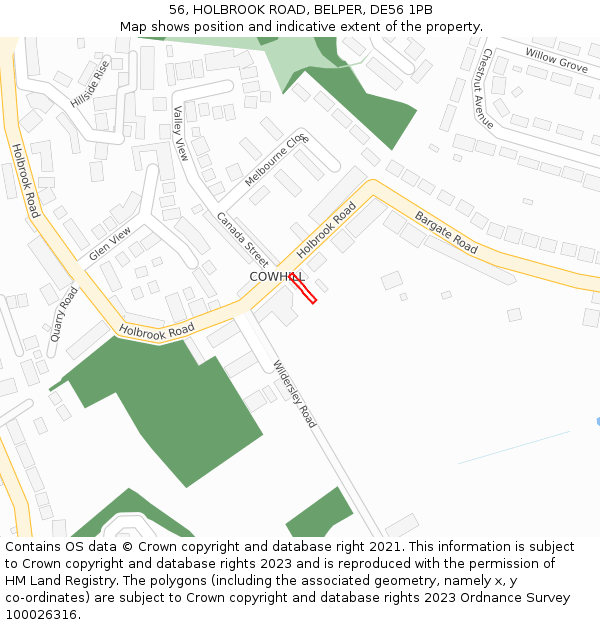 56, HOLBROOK ROAD, BELPER, DE56 1PB: Location map and indicative extent of plot