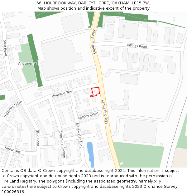 56, HOLBROOK WAY, BARLEYTHORPE, OAKHAM, LE15 7WL: Location map and indicative extent of plot