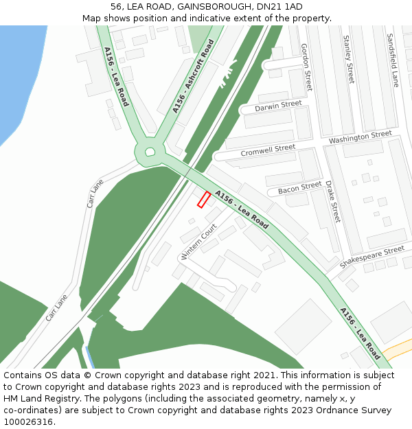 56, LEA ROAD, GAINSBOROUGH, DN21 1AD: Location map and indicative extent of plot
