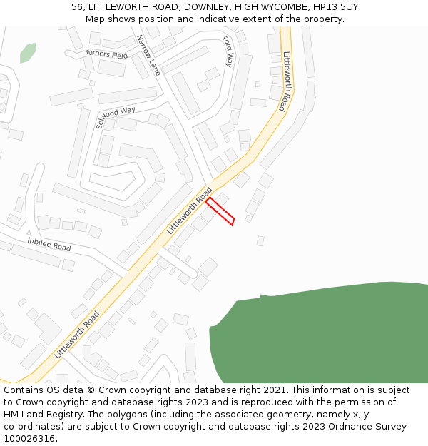 56, LITTLEWORTH ROAD, DOWNLEY, HIGH WYCOMBE, HP13 5UY: Location map and indicative extent of plot