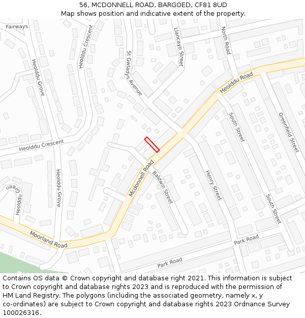 56, MCDONNELL ROAD, BARGOED, CF81 8UD: Location map and indicative extent of plot