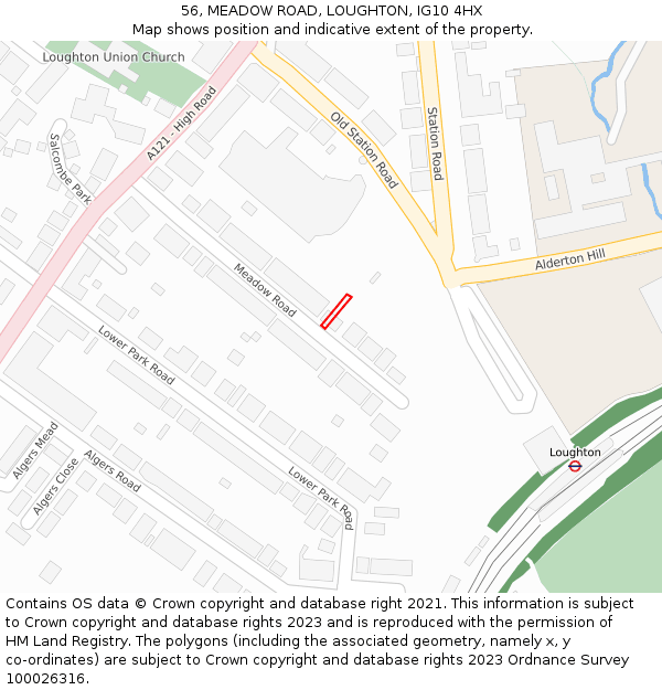 56, MEADOW ROAD, LOUGHTON, IG10 4HX: Location map and indicative extent of plot