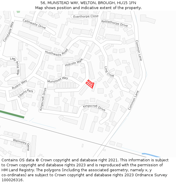 56, MUNSTEAD WAY, WELTON, BROUGH, HU15 1FN: Location map and indicative extent of plot