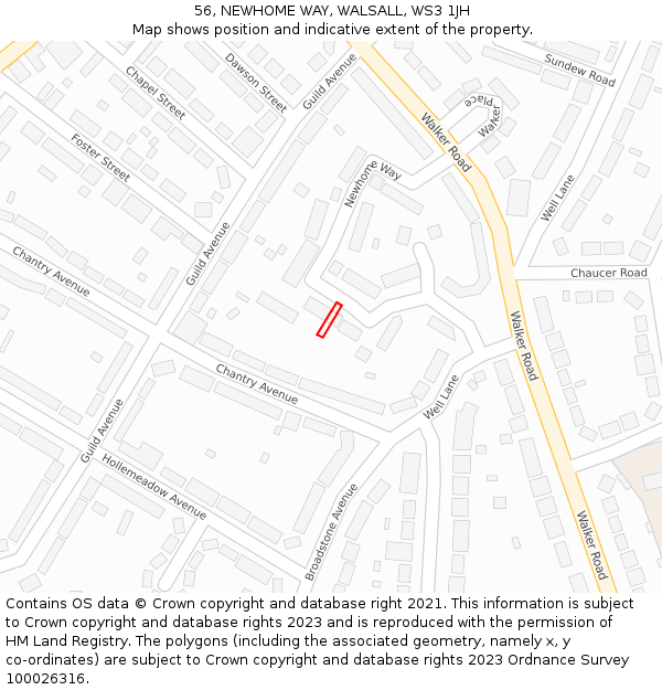56, NEWHOME WAY, WALSALL, WS3 1JH: Location map and indicative extent of plot