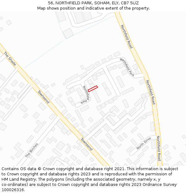 56, NORTHFIELD PARK, SOHAM, ELY, CB7 5UZ: Location map and indicative extent of plot