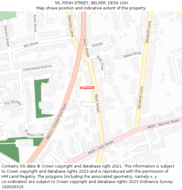 56, PENN STREET, BELPER, DE56 1GH: Location map and indicative extent of plot