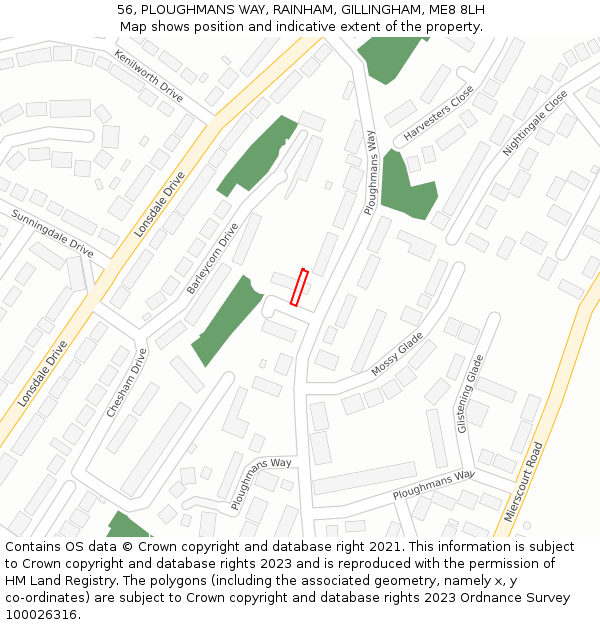56, PLOUGHMANS WAY, RAINHAM, GILLINGHAM, ME8 8LH: Location map and indicative extent of plot