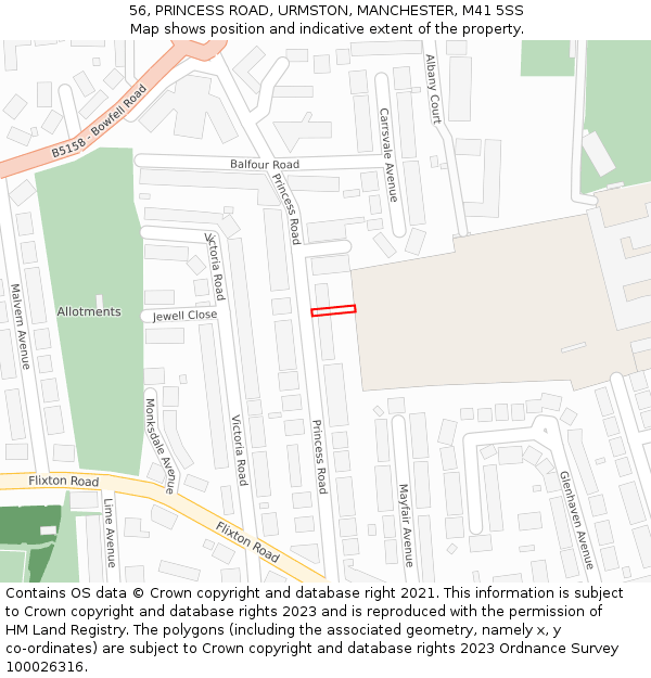 56, PRINCESS ROAD, URMSTON, MANCHESTER, M41 5SS: Location map and indicative extent of plot