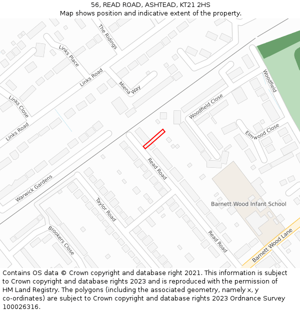 56, READ ROAD, ASHTEAD, KT21 2HS: Location map and indicative extent of plot