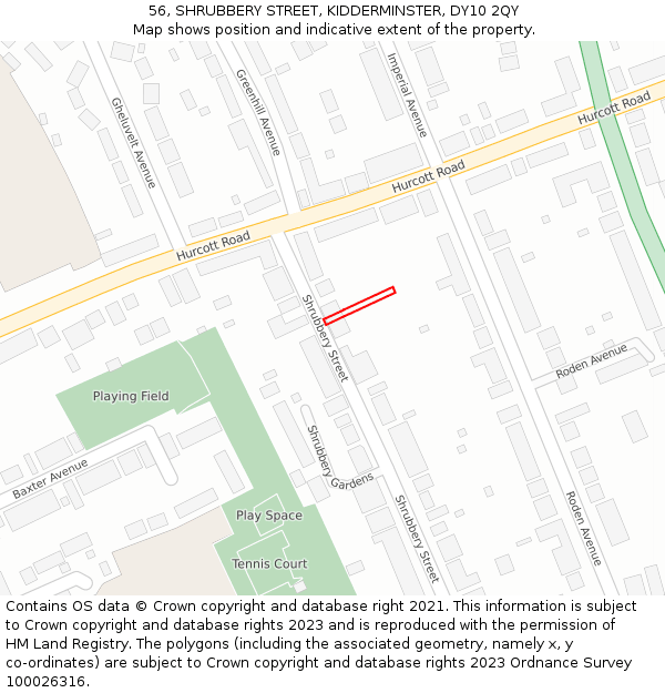 56, SHRUBBERY STREET, KIDDERMINSTER, DY10 2QY: Location map and indicative extent of plot