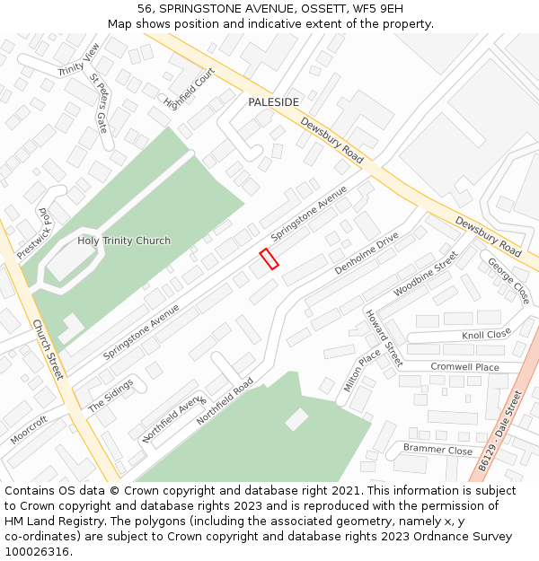 56, SPRINGSTONE AVENUE, OSSETT, WF5 9EH: Location map and indicative extent of plot