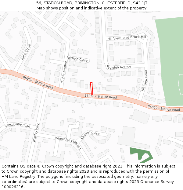 56, STATION ROAD, BRIMINGTON, CHESTERFIELD, S43 1JT: Location map and indicative extent of plot