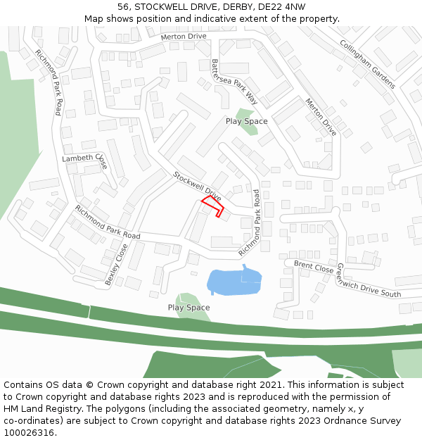 56, STOCKWELL DRIVE, DERBY, DE22 4NW: Location map and indicative extent of plot