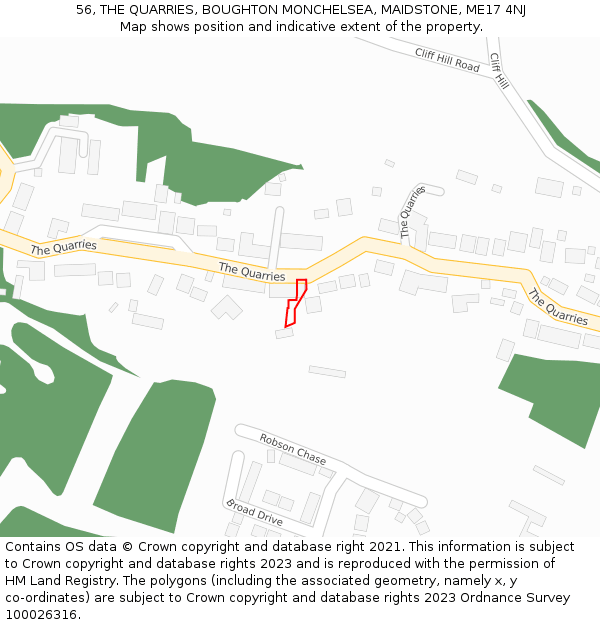 56, THE QUARRIES, BOUGHTON MONCHELSEA, MAIDSTONE, ME17 4NJ: Location map and indicative extent of plot