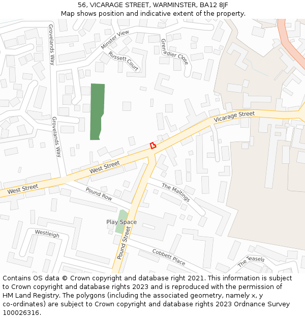 56, VICARAGE STREET, WARMINSTER, BA12 8JF: Location map and indicative extent of plot