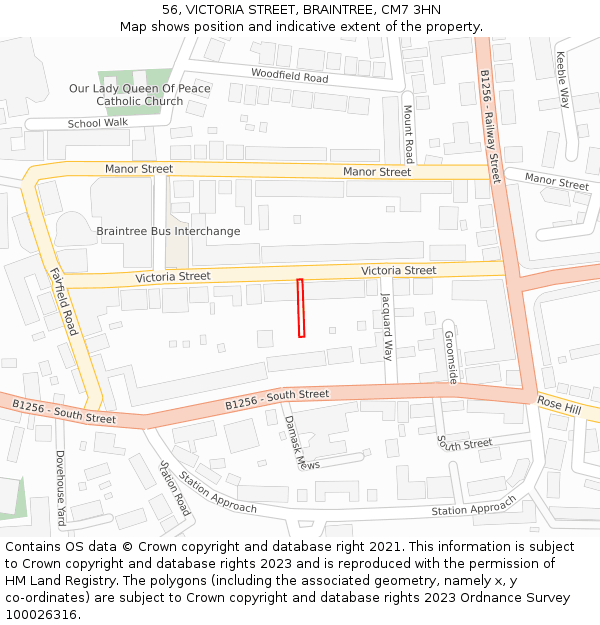 56, VICTORIA STREET, BRAINTREE, CM7 3HN: Location map and indicative extent of plot