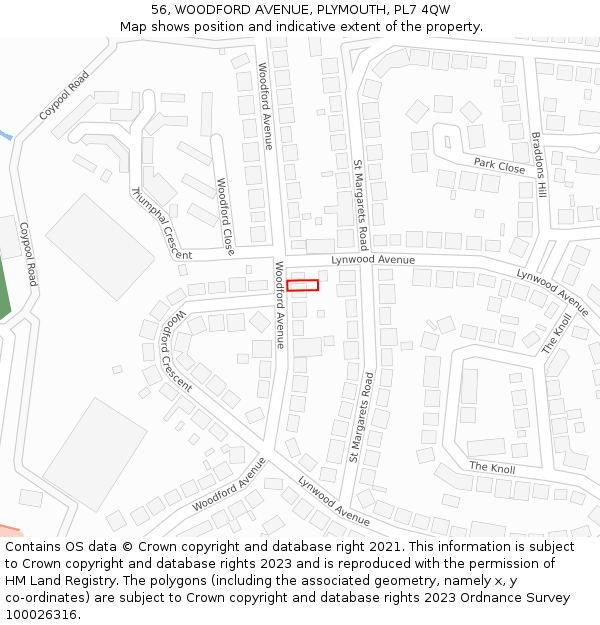 56, WOODFORD AVENUE, PLYMOUTH, PL7 4QW: Location map and indicative extent of plot