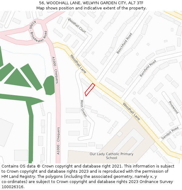 56, WOODHALL LANE, WELWYN GARDEN CITY, AL7 3TF: Location map and indicative extent of plot