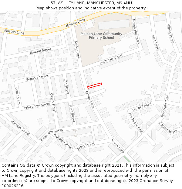 57, ASHLEY LANE, MANCHESTER, M9 4NU: Location map and indicative extent of plot
