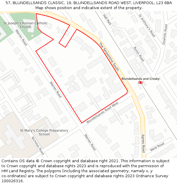 57, BLUNDELLSANDS CLASSIC, 19, BLUNDELLSANDS ROAD WEST, LIVERPOOL, L23 6BA: Location map and indicative extent of plot