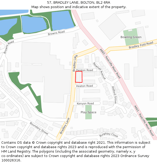 57, BRADLEY LANE, BOLTON, BL2 6RA: Location map and indicative extent of plot