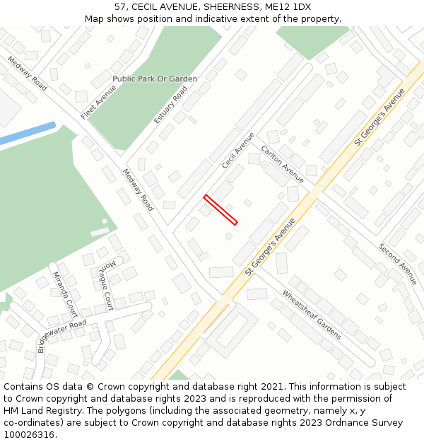 57, CECIL AVENUE, SHEERNESS, ME12 1DX: Location map and indicative extent of plot