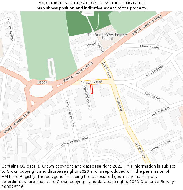 57, CHURCH STREET, SUTTON-IN-ASHFIELD, NG17 1FE: Location map and indicative extent of plot