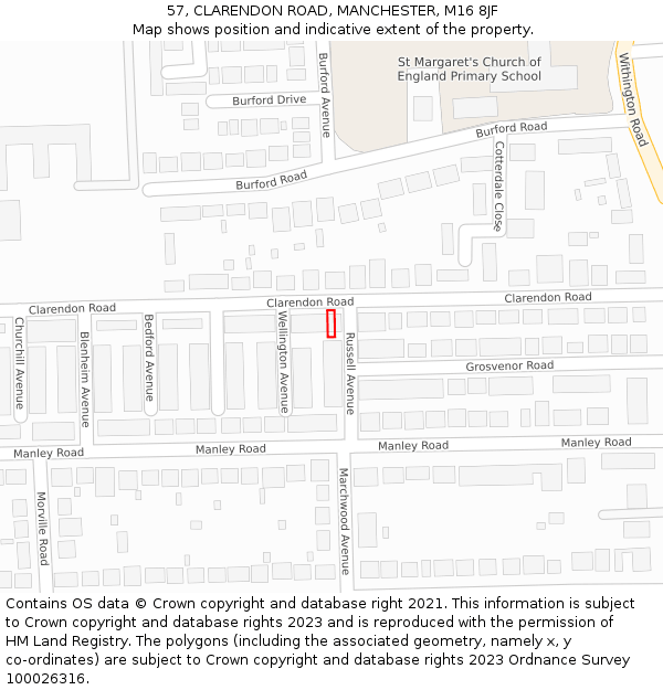 57, CLARENDON ROAD, MANCHESTER, M16 8JF: Location map and indicative extent of plot