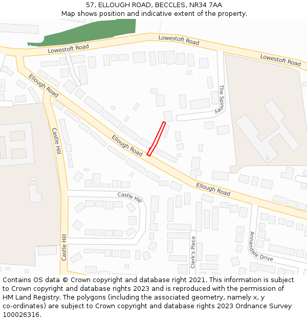57, ELLOUGH ROAD, BECCLES, NR34 7AA: Location map and indicative extent of plot