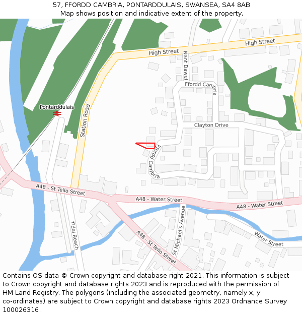 57, FFORDD CAMBRIA, PONTARDDULAIS, SWANSEA, SA4 8AB: Location map and indicative extent of plot