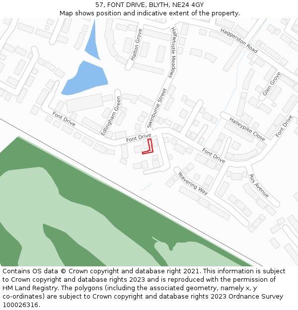 57, FONT DRIVE, BLYTH, NE24 4GY: Location map and indicative extent of plot