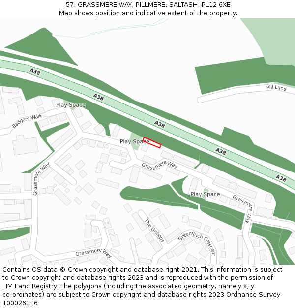 57, GRASSMERE WAY, PILLMERE, SALTASH, PL12 6XE: Location map and indicative extent of plot