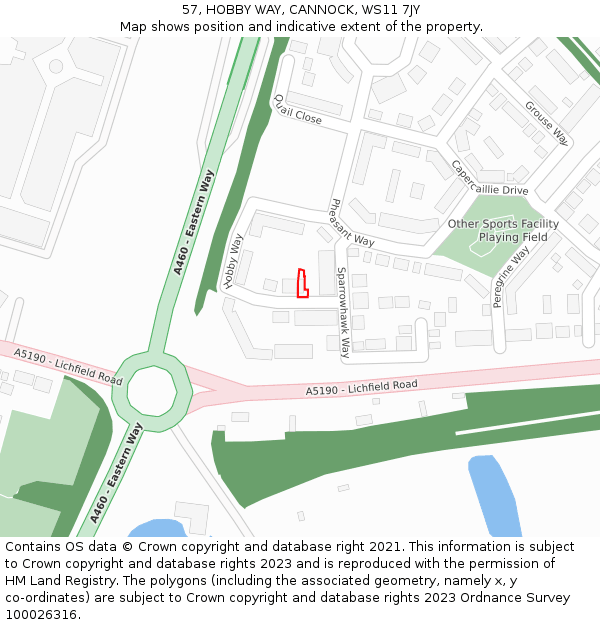 57, HOBBY WAY, CANNOCK, WS11 7JY: Location map and indicative extent of plot