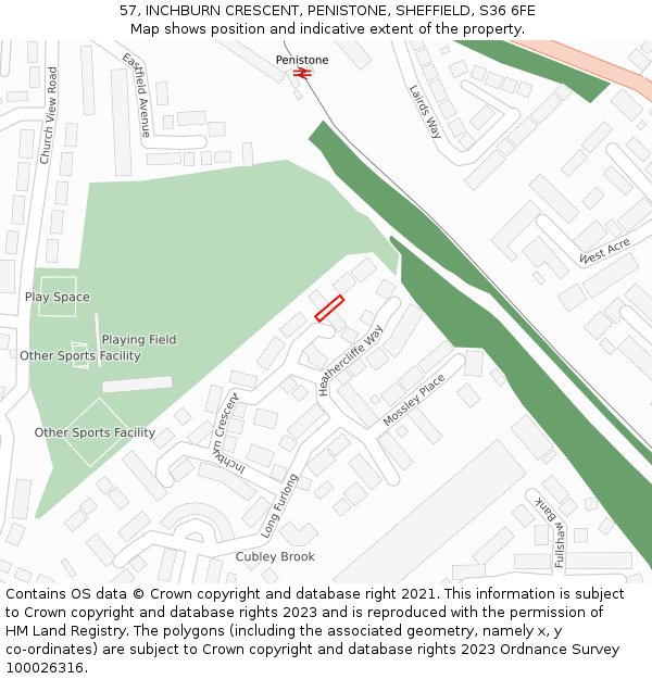 57, INCHBURN CRESCENT, PENISTONE, SHEFFIELD, S36 6FE: Location map and indicative extent of plot