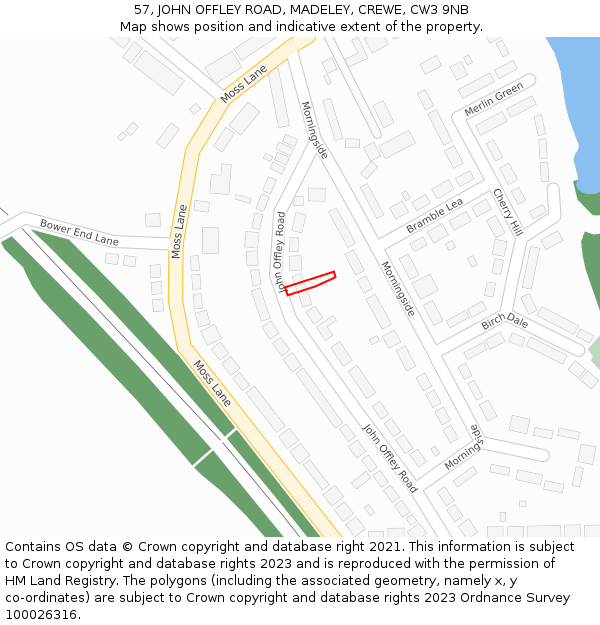 57, JOHN OFFLEY ROAD, MADELEY, CREWE, CW3 9NB: Location map and indicative extent of plot