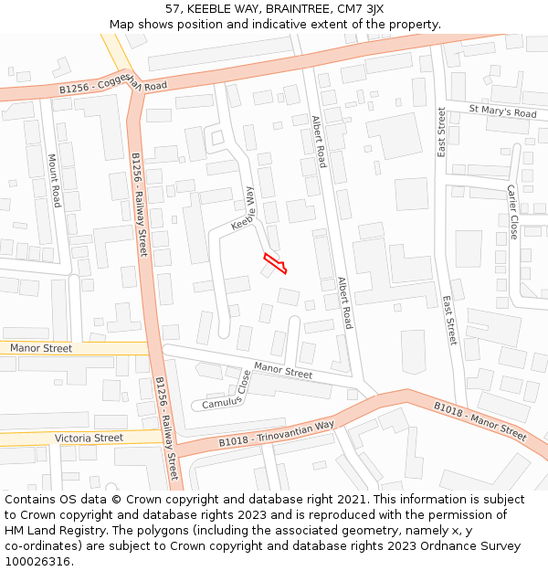 57, KEEBLE WAY, BRAINTREE, CM7 3JX: Location map and indicative extent of plot