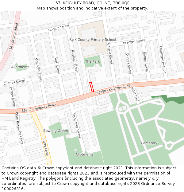57, KEIGHLEY ROAD, COLNE, BB8 0QF: Location map and indicative extent of plot